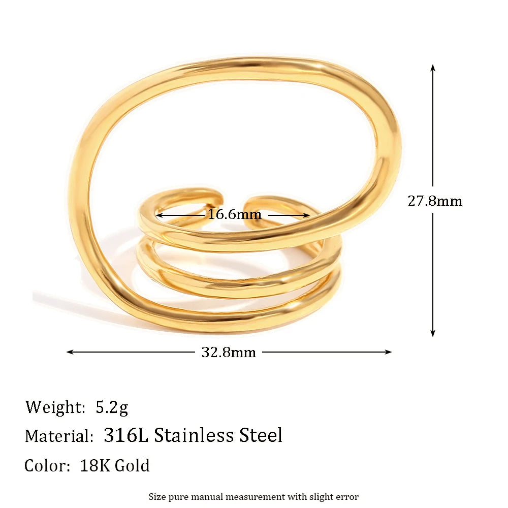E.B.belle Fashion Distorted Geometric Lines Ring Gold/Silver Color Women Rings Stainless Steel 18K Gold Plated Hypollergenic