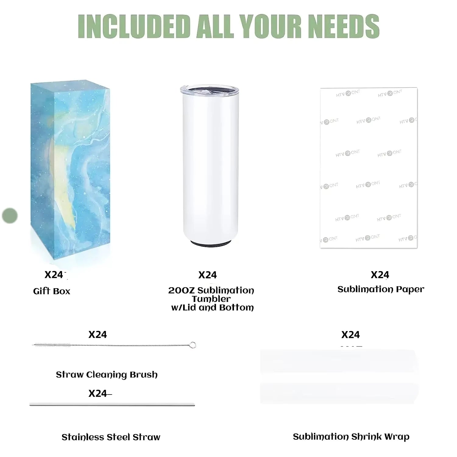 HTVRONT 20oz Sublimation Tumblers Bulk – Skinny Stainless Steel Insulated Cups | 24/48 Pack