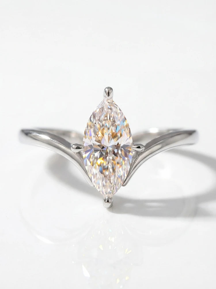 1CT Classical Certified Marquise Moissanite Diamond Ring For Women 925 Sterling Silver High Quality Wedding Jewelry