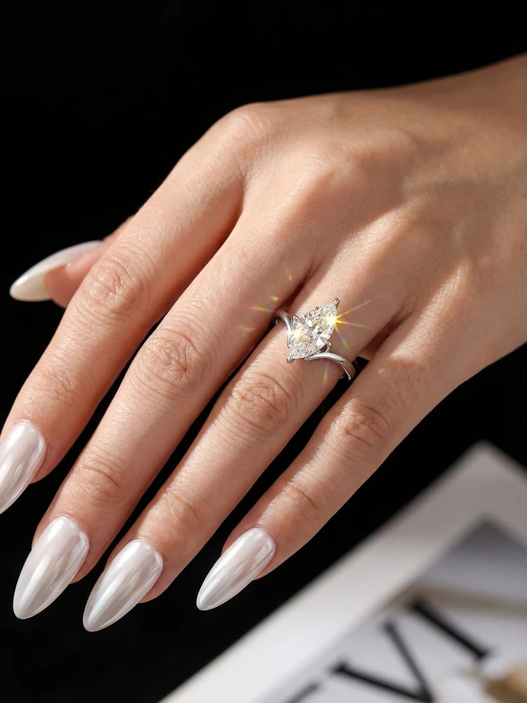 1CT Classical Certified Marquise Moissanite Diamond Ring For Women 925 Sterling Silver High Quality Wedding Jewelry