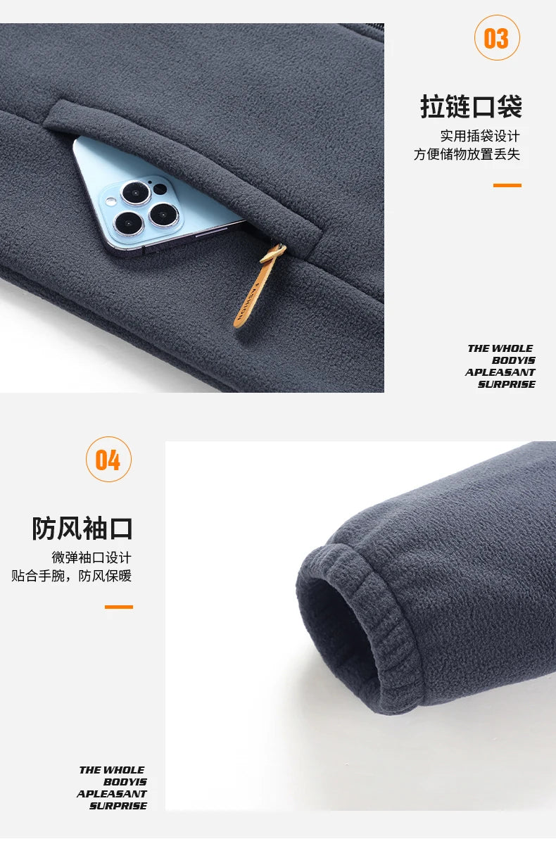 2026 New Style Men's Polar Fleece Jacket Coat Autumn Winter Thicken Windproof Stand-up Collar Cardigan Sweatshirts Men Clothing