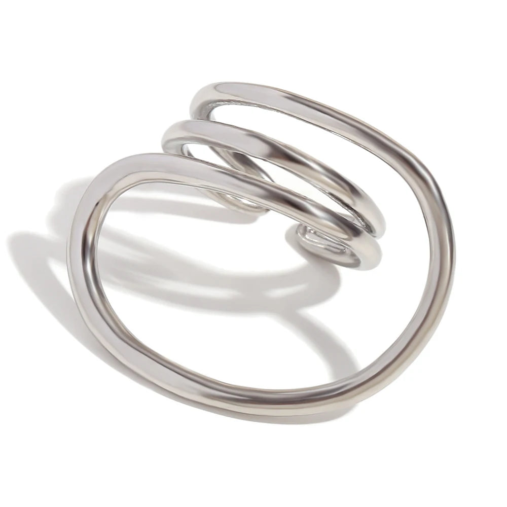 E.B.belle Fashion Distorted Geometric Lines Ring Gold/Silver Color Women Rings Stainless Steel 18K Gold Plated Hypollergenic