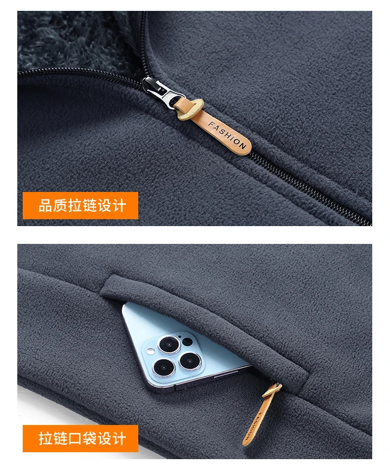 2026 New Style Men's Polar Fleece Jacket Coat Autumn Winter Thicken Windproof Stand-up Collar Cardigan Sweatshirts Men Clothing