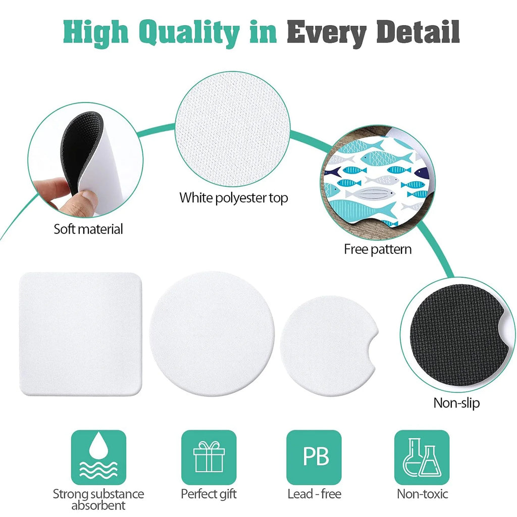 Sublimation Cup Coasters 50-Pack – Square & Round Rubber Mats for Heat Press & DIY Crafts