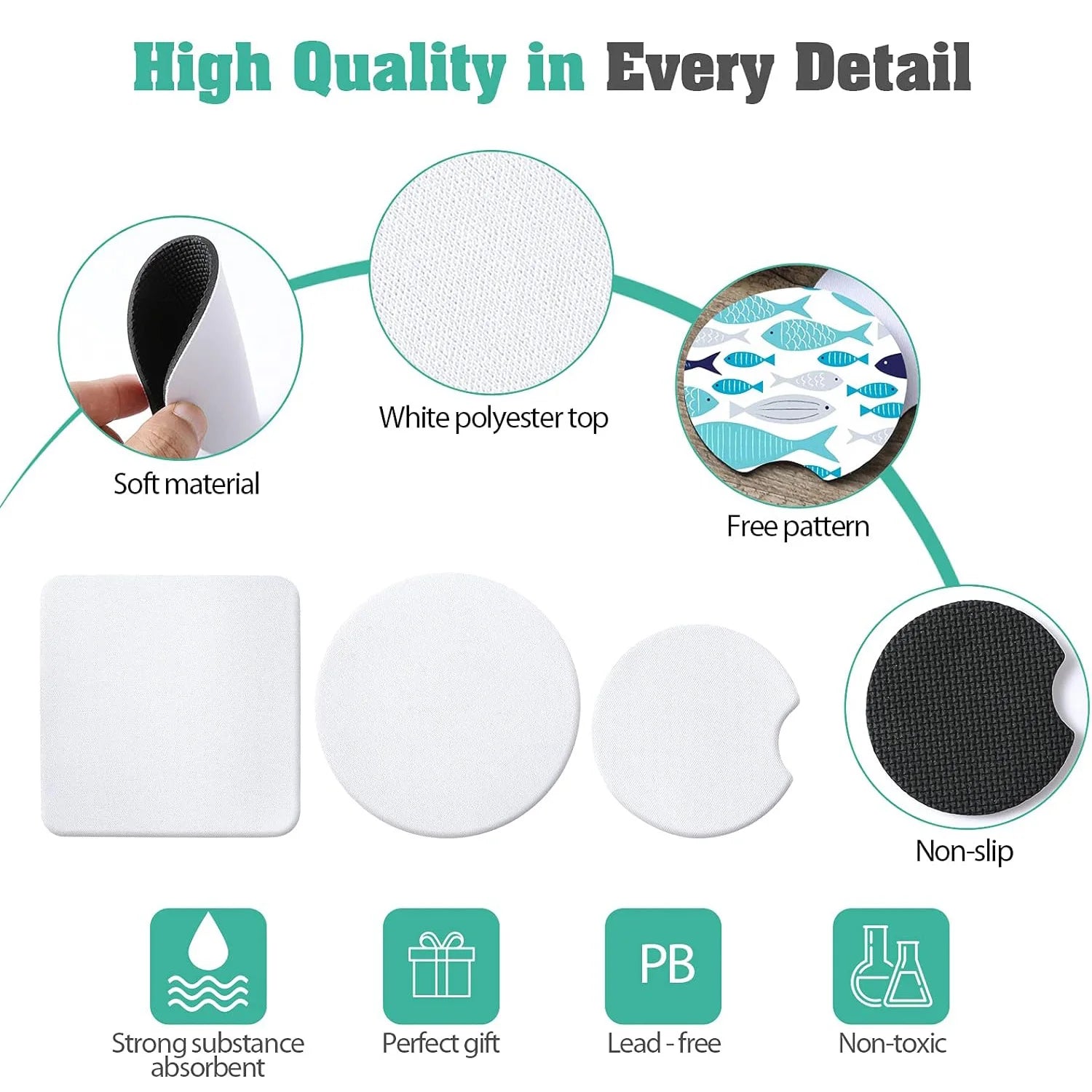 Sublimation Cup Coasters 50-Pack – Square & Round Rubber Mats for Heat Press & DIY Crafts