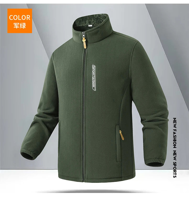 2026 New Style Men's Polar Fleece Jacket Coat Autumn Winter Thicken Windproof Stand-up Collar Cardigan Sweatshirts Men Clothing