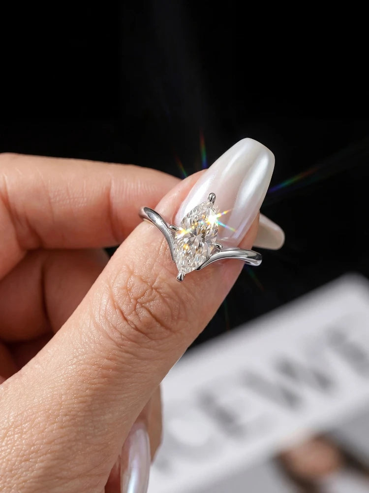 1CT Classical Certified Marquise Moissanite Diamond Ring For Women 925 Sterling Silver High Quality Wedding Jewelry