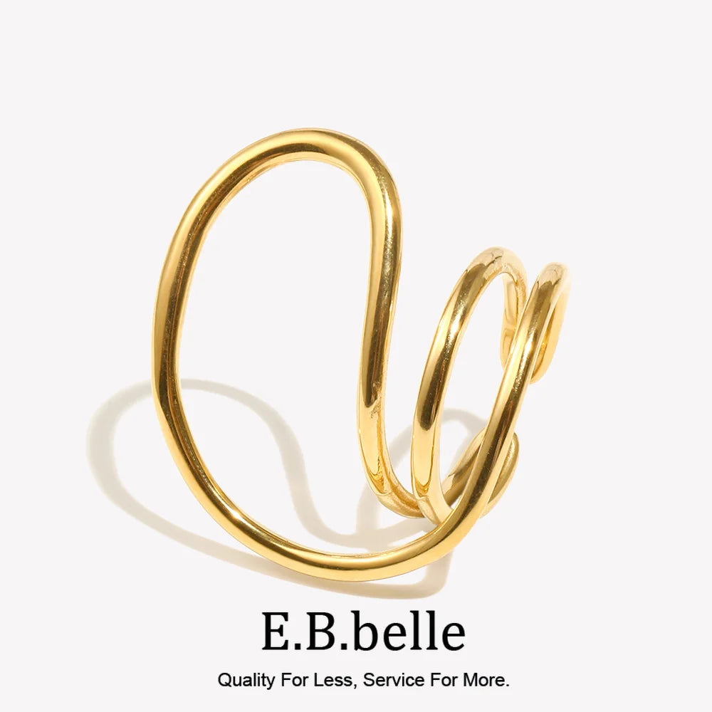 E.B.belle Fashion Distorted Geometric Lines Ring Gold/Silver Color Women Rings Stainless Steel 18K Gold Plated Hypollergenic