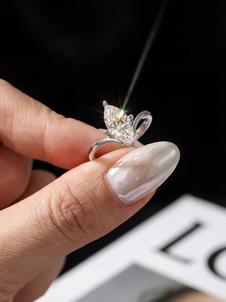 1CT Classical Certified Marquise Moissanite Diamond Ring For Women 925 Sterling Silver High Quality Wedding Jewelry