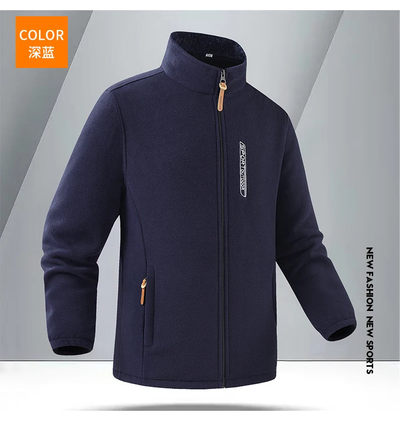 2026 New Style Men's Polar Fleece Jacket Coat Autumn Winter Thicken Windproof Stand-up Collar Cardigan Sweatshirts Men Clothing