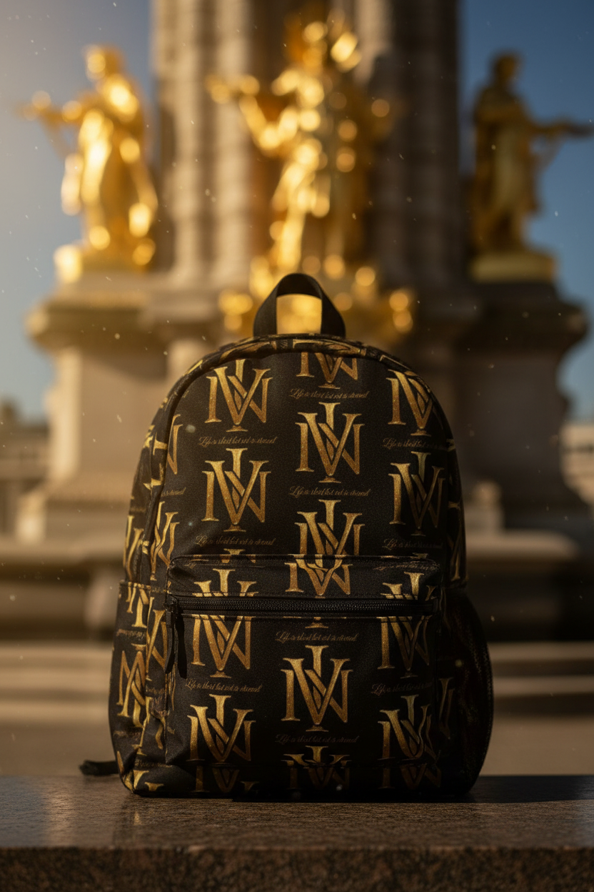 IV Signature Black & Gold Backpack - Gold Monument Background